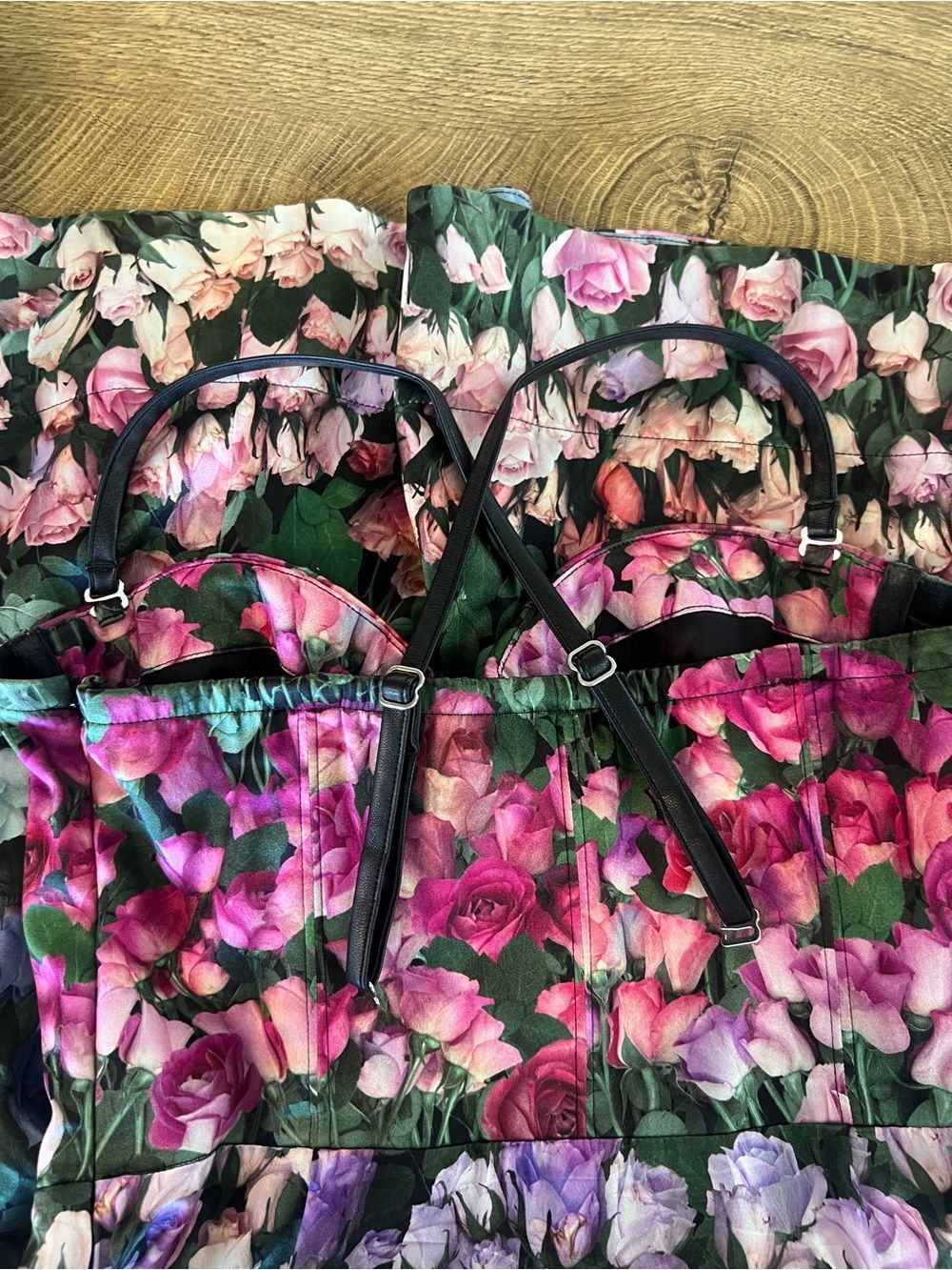 Fleur du Mal Silk Sweetheart FitFlare 4 Pink Floral Dress Leather Removbl Straps - Picture 2 of 11